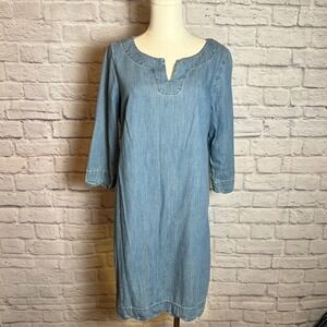Talbots Petites Women's 8P Blue Denim Shift Dress 100% Cotton preppycore classic